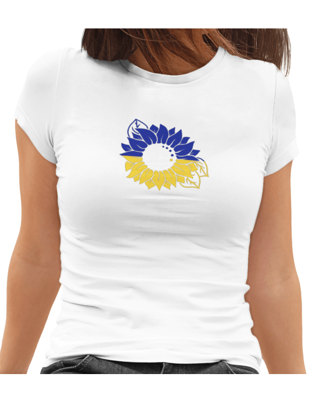 Moteriški balti marškinėliai "Mes su Ukraina"