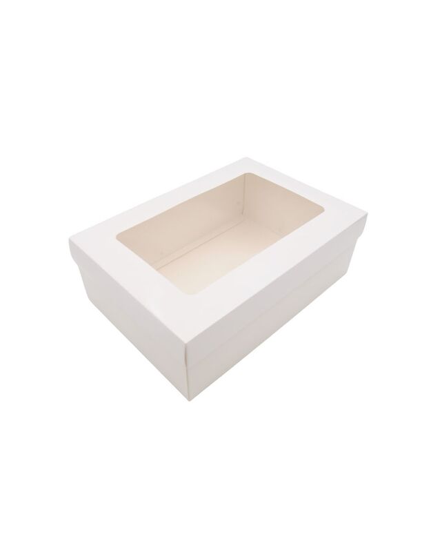 32x22x11 cm. Balta dovanų dėžutė su langeliu