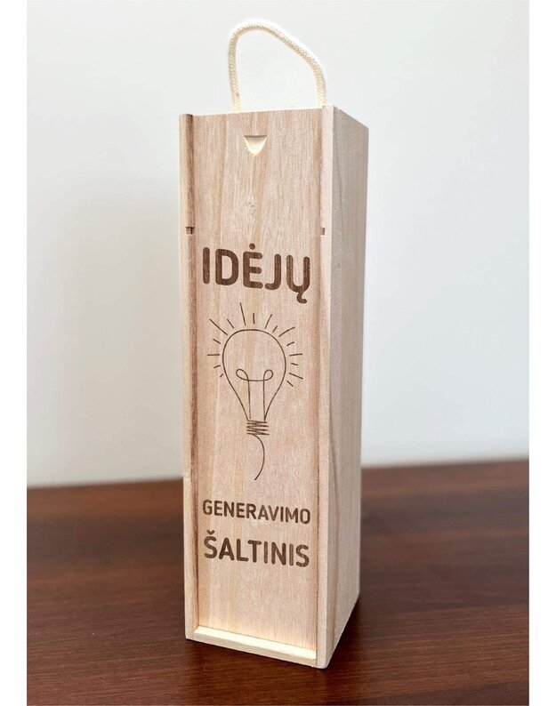 Medinė dėžė buteliui " Idėjų generavimo šaltinis"