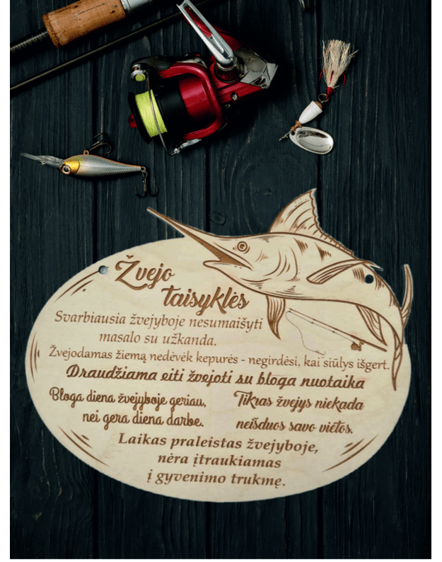 Medinė lentelė "Žvejo taisyklės" 